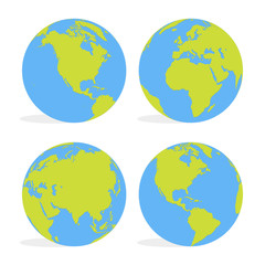 Poster - green and blue cartoon world map globe set vector illustration
