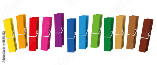 Fotomural Clothes pegs - colored clothespins collection loosely arranged - isolated vector on white background