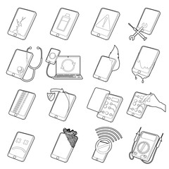 Poster - Repair phones fix icons set, outline style