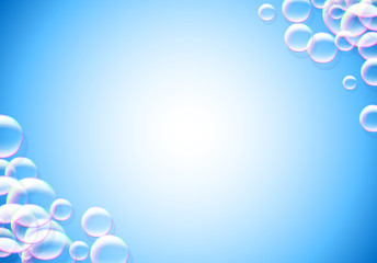 Canvas Print - Soap bubbles abstract blue background with rainbow colored airy foam