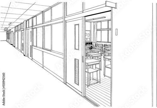 漫画風ペン画イラスト 廊下 Stock Illustration Adobe Stock