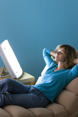 Wall Mural - model light therapy lamps emit white light imitating daylight they are used, between among other thi
