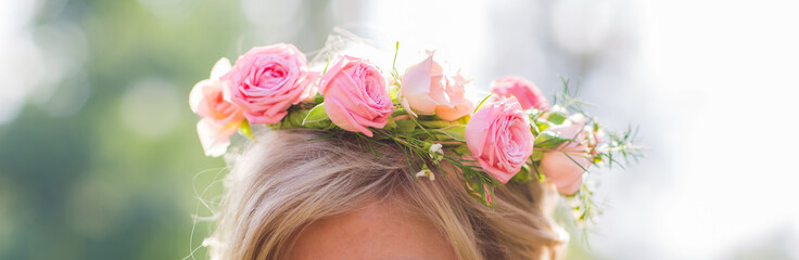 Close-up of wreath on head