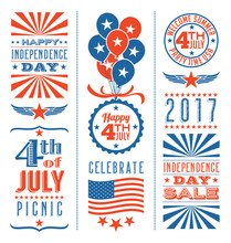 Retro 4th Of July Design Elements For Greeting Cards, Web Page Banners, Posters