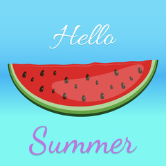 hello summer word with fruit, watermelon. Vector illustration in flat style