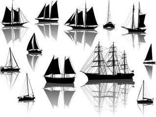 Sticker - twelve black ships with reflections