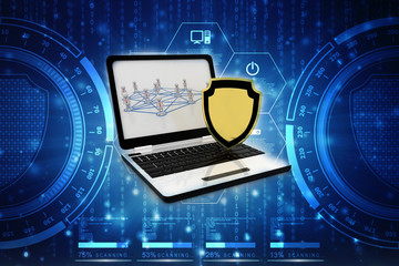 Poster - 3d rendering laptop with shield 

