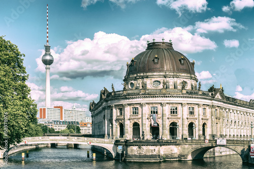 Fotografie, Obraz Bode Museum Island, Bodemuseum, Museumsinsel and TV Tower on Alexanderplatz, Ber