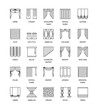 Vector line icons with drapes. Window curtains, blinds and shades.