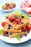 Fototapeta  - waffles with berry fruit