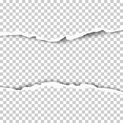 Wall Mural - Snatched middle of transparent paper with torn edges, soft shadow and space for text. Damaged sheet with white background for ad and other aims. Template paper design.