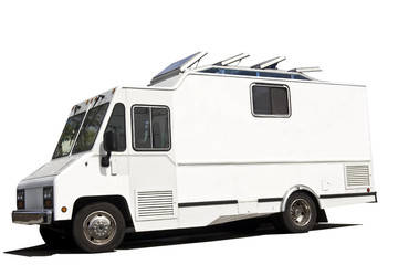 Wall Mural - Isolated white food truck with copy space.