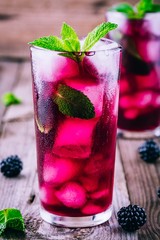 Wall Mural - Blackberry smash  cocktail  with lime, and mint