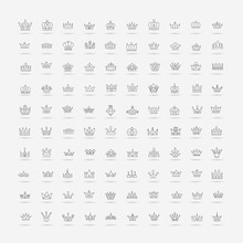 Vector Heraldic Elements Design. A Big Set Of Black Crowns. Hand Drawn