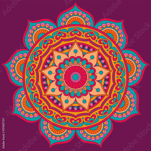 Cuadros en Lienzo Mandala, square background design, lace ornament in oriental style