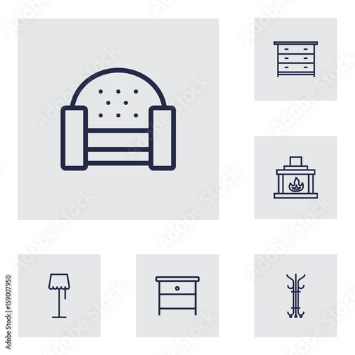 Set Of 6 Decor Outline Icons Set Collection Of Hanger Drawer Unit