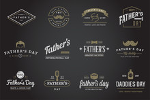Set Of Vector Happy Fathers Day. Typography Vintage Icons. Lettering For Greeting Cards, Banners, T-shirt Design. 