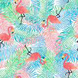 Fototapeta Motyle - Seamless background with leaves and flamingos