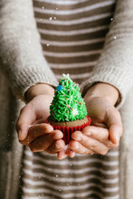 Woman Holding Christmas Cupcake