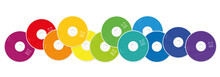 CDs - Colored Compact Disc Collection Loosely Arranged - Isolated Vector Illustration On White Background.