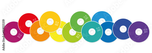 Fotografía CDs - colored compact disc collection loosely arranged - isolated vector illustration on white background