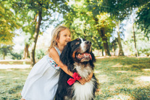 Small Blonde Girl With Huge Dog