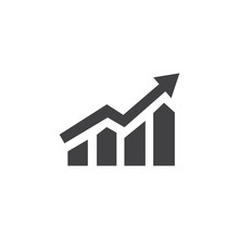 Growing bar graph icon in black on a white background. Vector illustration