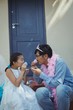 © wavebreak3 - Father and daughter in fairy costume having a tea party