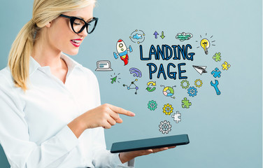 Wall Mural - Landing Page text with business woman