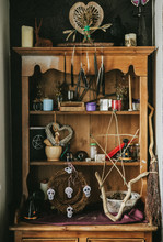 Witches Altar With Materials For Wicca
