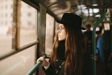 Real Young Woman On A Tram