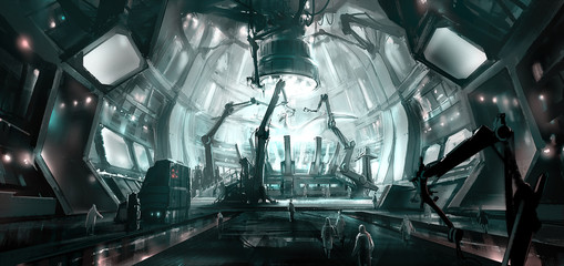 study the halls of biology, digital illustrations.