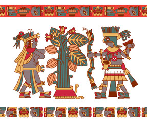 Wall Mural - Vector illustration Aztec cacao pattern for chocolate package design.