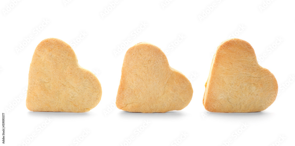 Heart shaped butter cookies on white background