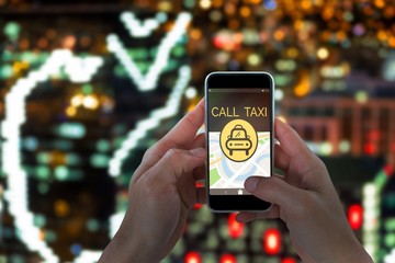 Poster - Composite image of close-up of man holding smart phone