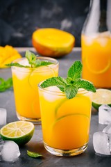 Wall Mural - Fresh summer mango cocktail with lime and mint