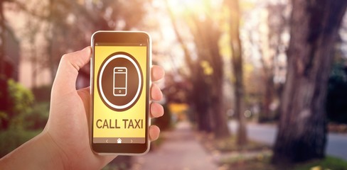 Poster - Composite image of cropped hand holding mobile phone