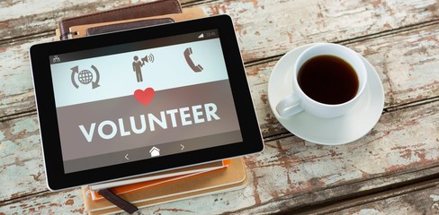 Poster - Composite image of volunteer text with various icons on screen