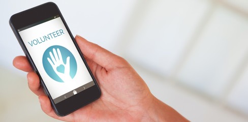 Poster - Composite image of womans hand holding black smartphone