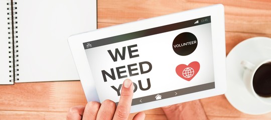 Poster - Composite image of we need you text with icons on screen