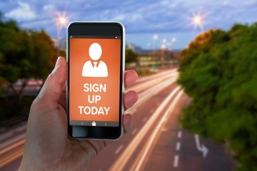 Poster - Composite image of cropped hand holding smart phone