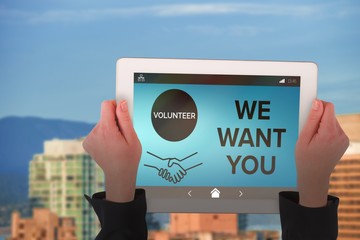 Poster - Composite image of feminine hands holding tablet