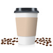 Realistic take away paper coffee cup. Vector illustration.