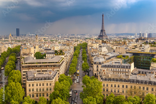 Plakat Paryż miasto skyline widok z Łuk Triumfalny z wieży Eiffla, Paryż, Francja