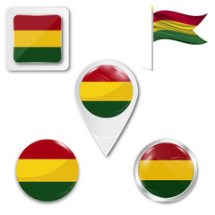 Poster - Set of icons of the national flag of Bolivia in different designs on a white background. Realistic vector illustration. Button, pointer and checkbox.