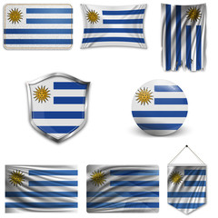 Poster - Set of the national flag of Uruguay in different designs on a white background. Realistic vector illustration.