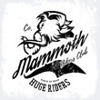 Vintage furious woolly mammoth bikers gang club tee print vector design. Street wear t-shirt emblem. 
Premium quality wild animal superior mascot professional logo concept illustration.