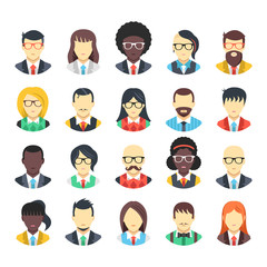 Poster - people avatars icons set. business people, office workers, white collars wearing suits, ties, vests,