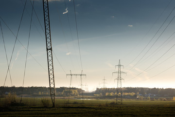 high voltage post.High-voltage tower at sky background.