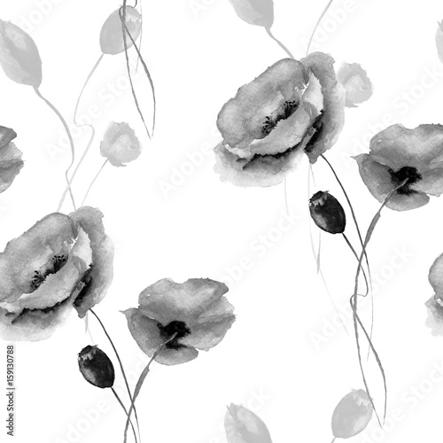 Jalousie-Rollo - Monochrome seamless pattern with Poppy flowers (von Regina Jersova)
